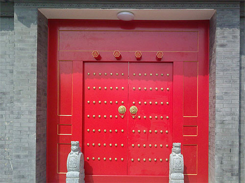 奉节中国传统四合院系列朱红色中式木制大门木作